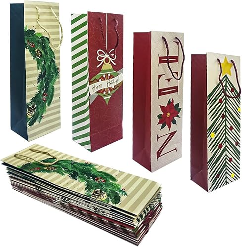 Hying 12 bolsas de regalo de botella de vino de Navidad con asas, bolsas de regalo de vino de Navidad, bolsas de regalo de vino de champán, bolsa de