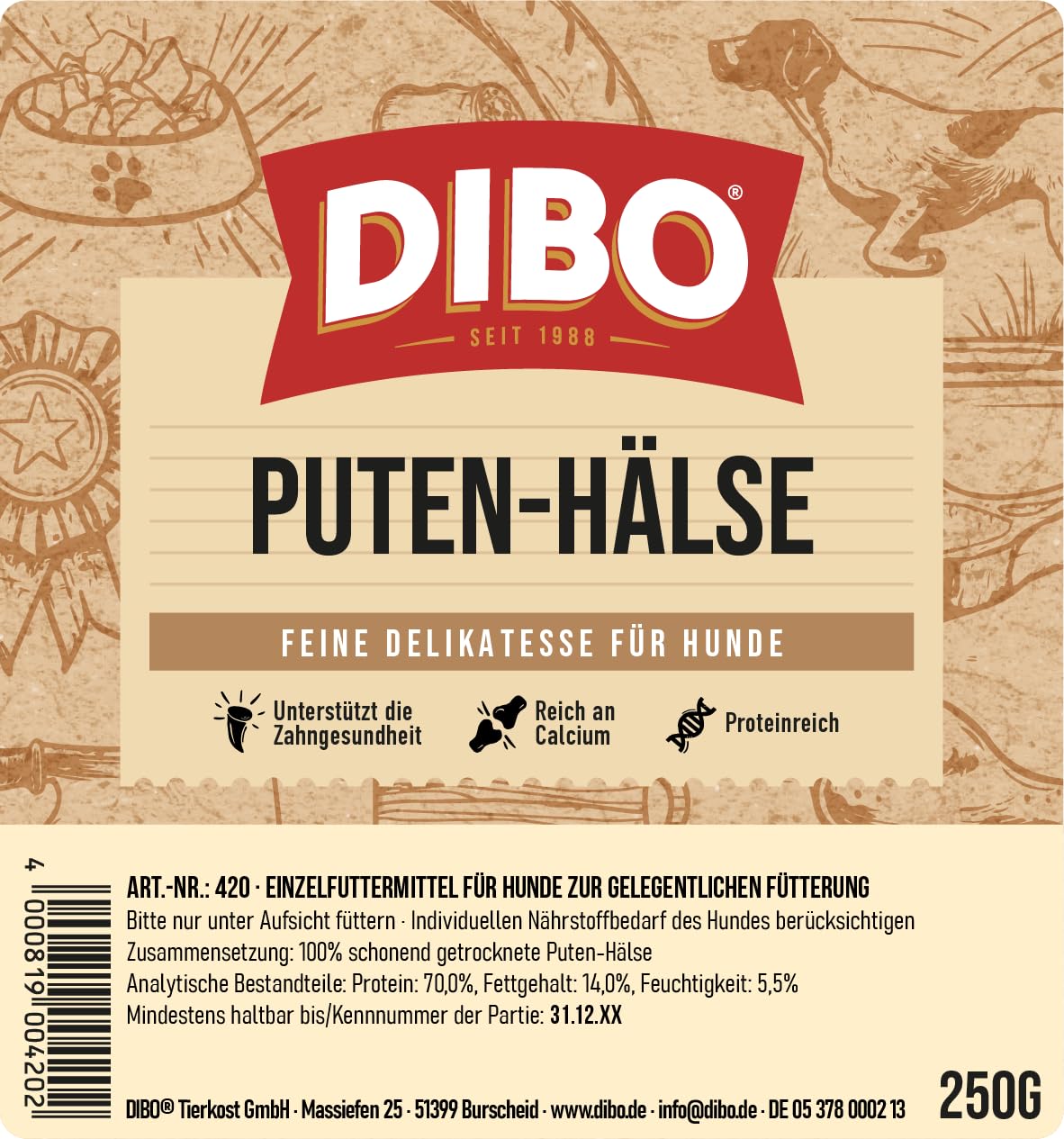 Dibo Karma dla Psów, Indyk, 250 g