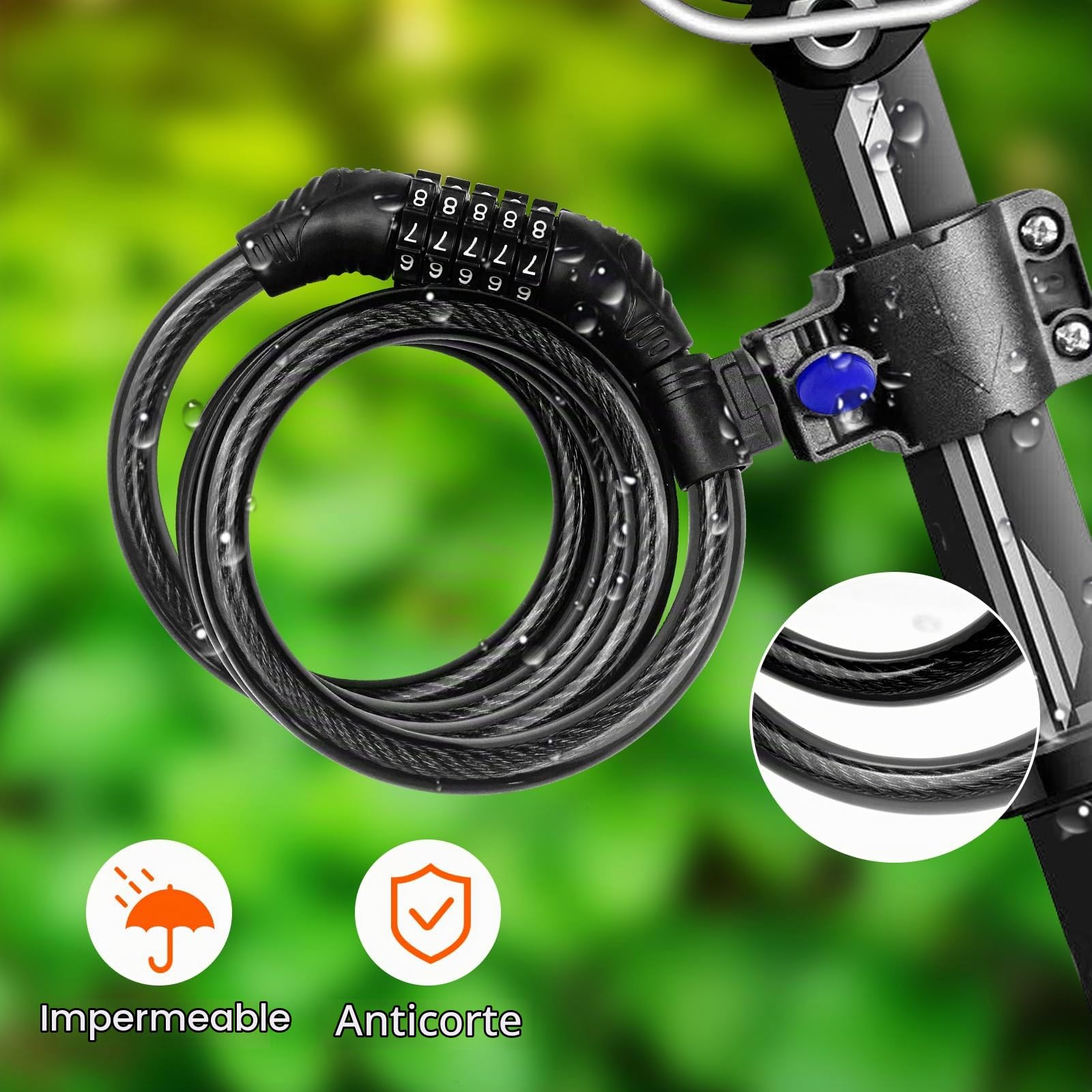 Lectorias 120CM Candado Bicicleta, Candados con Combinacion de 5 Dígitos | Cadena Bicicleta Antirrobo, Cable de Bloqueo, Cerradura de Cable, Cadenas Antirrobo Moto, Cerraduras