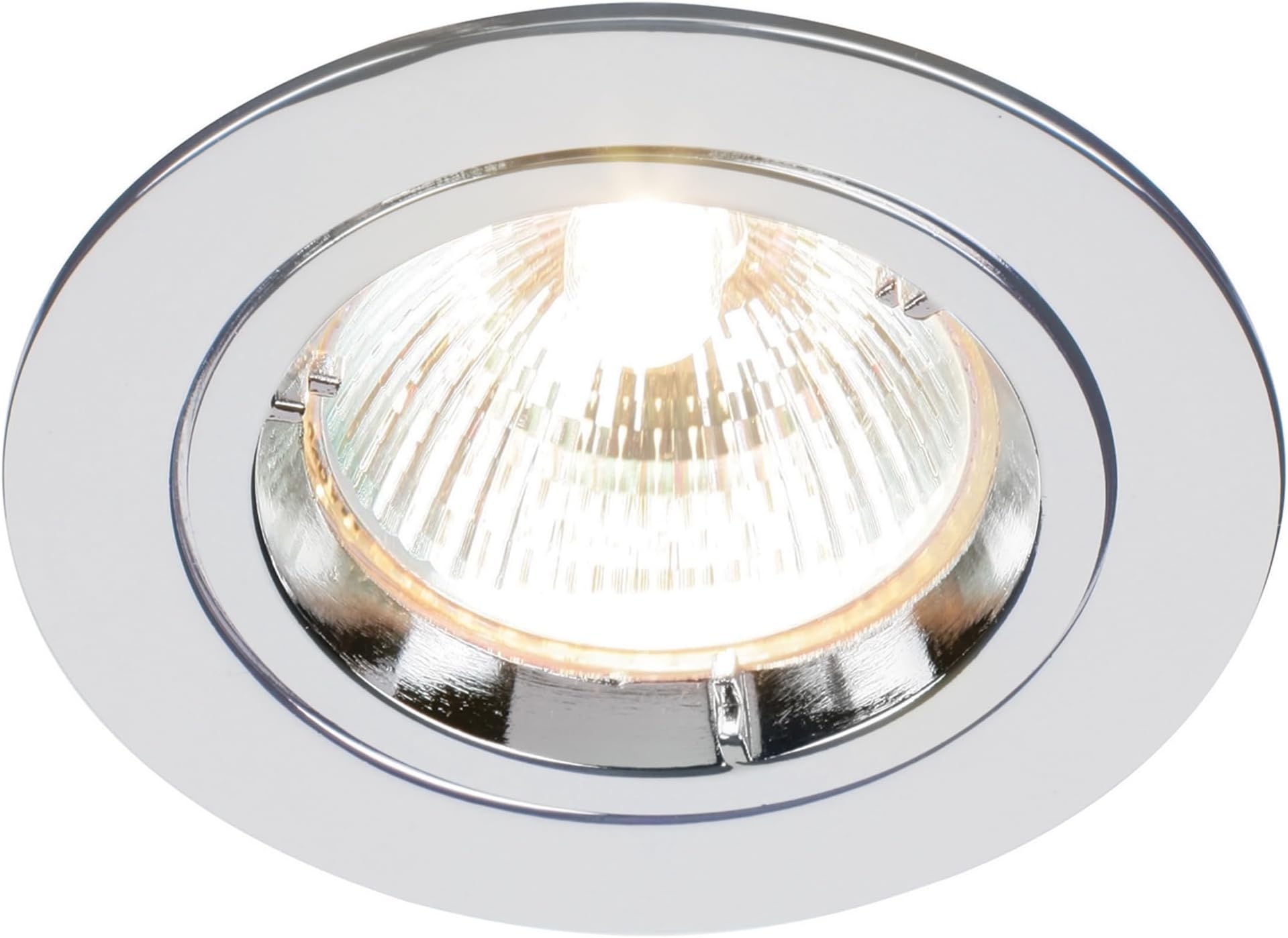 Recessed Lighting โ GU10 LED Spotlights for Ceiling โ IP20 Downlights Mains Powered Ceiling Spots for Kitchen Bedroom Lounge - Halogen or LED โ Fixed Version, Chrome Finish