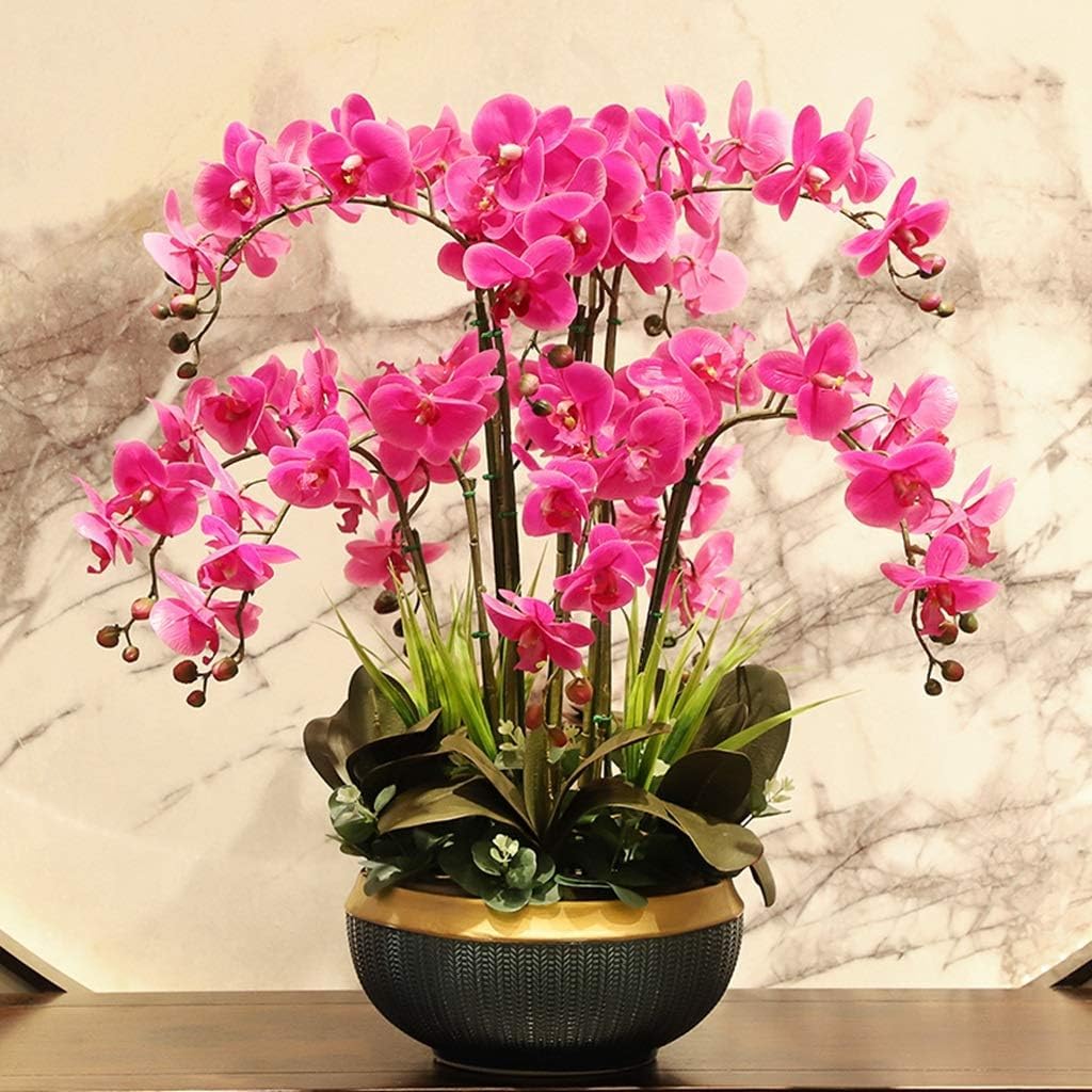 DFGHNBVC Artificial Orchid Large Faux Orchids With Ceramics Vase Artificial Flower 12 Branches Artificial Phalaenopsis Flowers 60Cm Artificial Orchid Very Natural.Purple