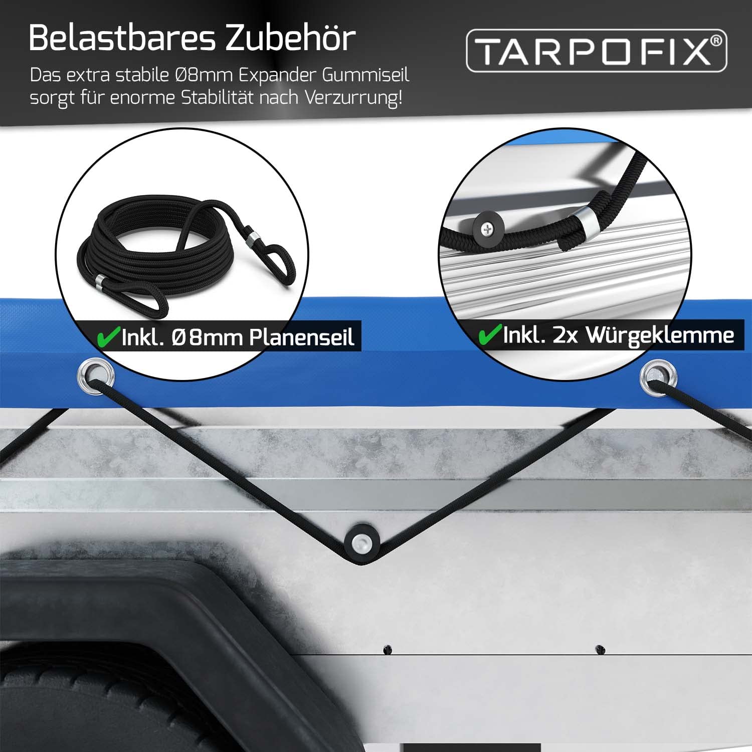 Tarpofix Pokrowiec na przyczepę samochodową 151 x 101 x 7,5 cm w zestawie linka do plandeki - wzmocniona krawędź i osłona przyczepy z materiału PVC - plandeka PCW idealna do różnych modeli przyczep