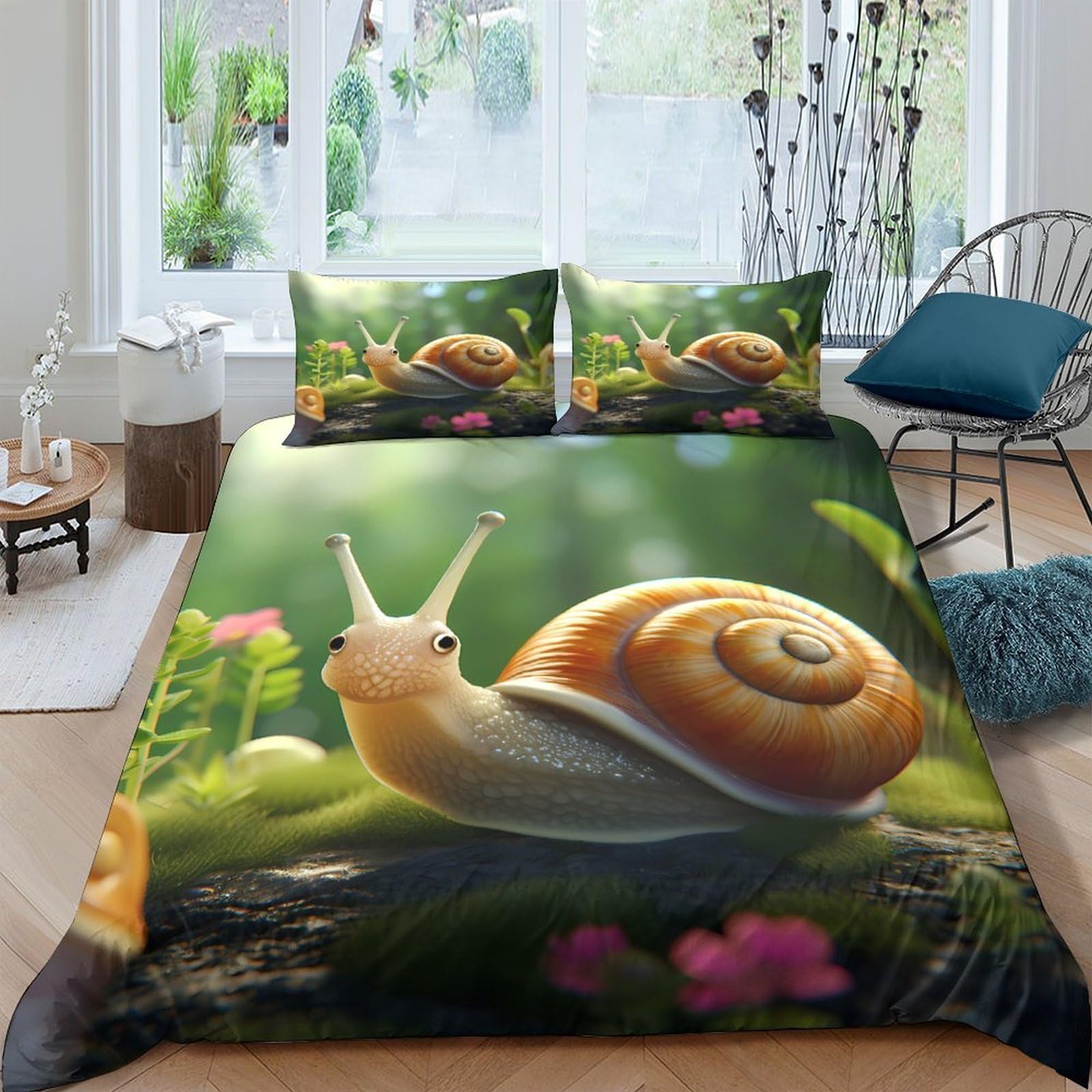 Ctjqhvkz Style-6 3D Printed Lively Snail Forest Fitted Sheet Microfiber Soft Green Nature Bed Cover For Bedroom Dorm Decor Single（135X200cm）