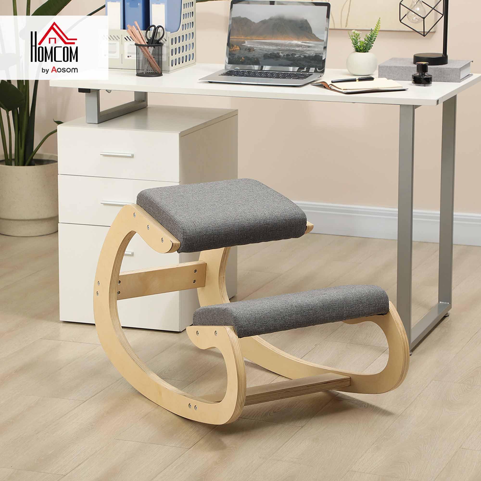 HOMCOM Silla Ergonómica de Rodillas, Silla de Rodillas de Madera, Taburete Ergonómico, Cojín Acolchado, para Mejorar la Postura, para Casa y Oficina, Gris
