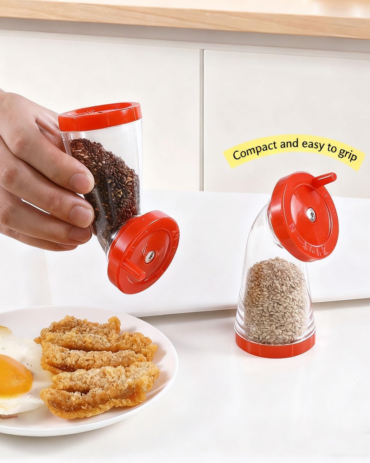 Sesame Seed Grinder – Manual Sesame Mill for Fresh Flavor, Flaxseed Grinder, Easy Twist for Rice, Salads, Noodles & Stir-Fries, Compact 4.5 in, Plastic Body & Stainless-Steel Core(2pcs)