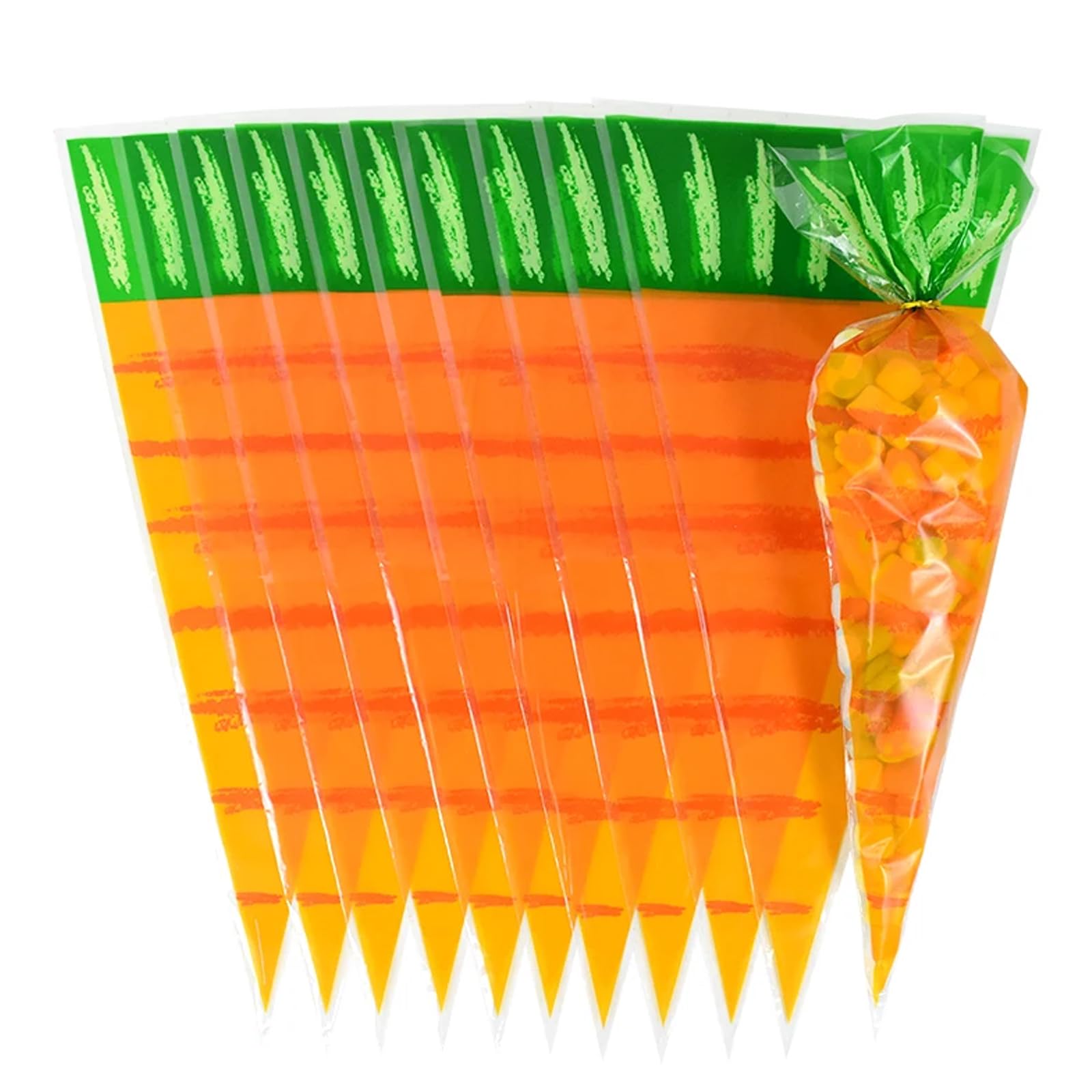 HOXIEYA Easter Gift Bags - 50 Pcs Bunny Cellophane Treat Bags Oange Carrot Designs Easter Goodies for Treat With Twist Ties for Party Supplies (cute