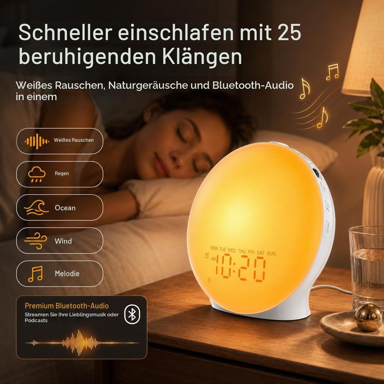 JALL Machine Sound Machine White Noise Machine, 22 suoni, 17 luci notturne, altoparlante Bluetooth, timer di sonno, luce sveglia alba sveglia per camera da letto, bambini, anziani