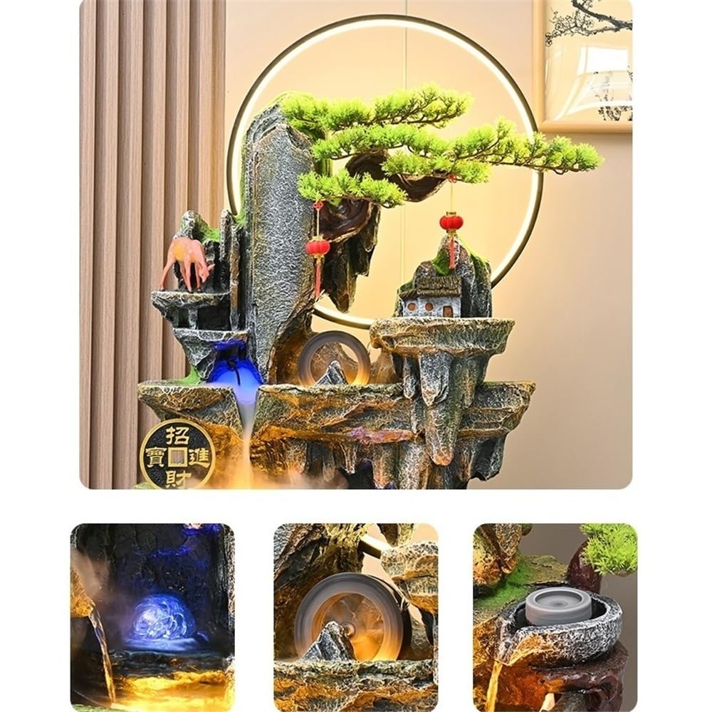 Fuente de Exterior Fuente de Cascada Circular Feng Shui Vintage con iluminación for Sala Estar y Entrada, 149 cm