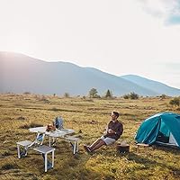 Vista 2 de Mesa de picnic plegable con taburetes/agujero para paraguas, resistente al aire libre e interior, de aleación de aluminio, mesa de picnic portátil