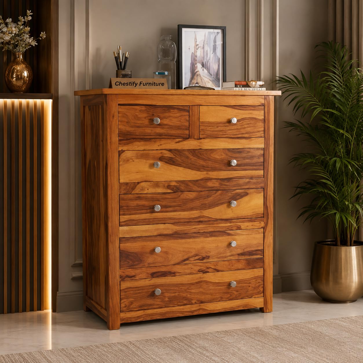 Sheesham Wooden Chest of Drawers for Living Room with 6 Drawer - Solid Wood Chest of Drawers Wooden Drawer Cabinet Chest of Drawer for Bedroom Storage Cabinet, Anthony-image-46