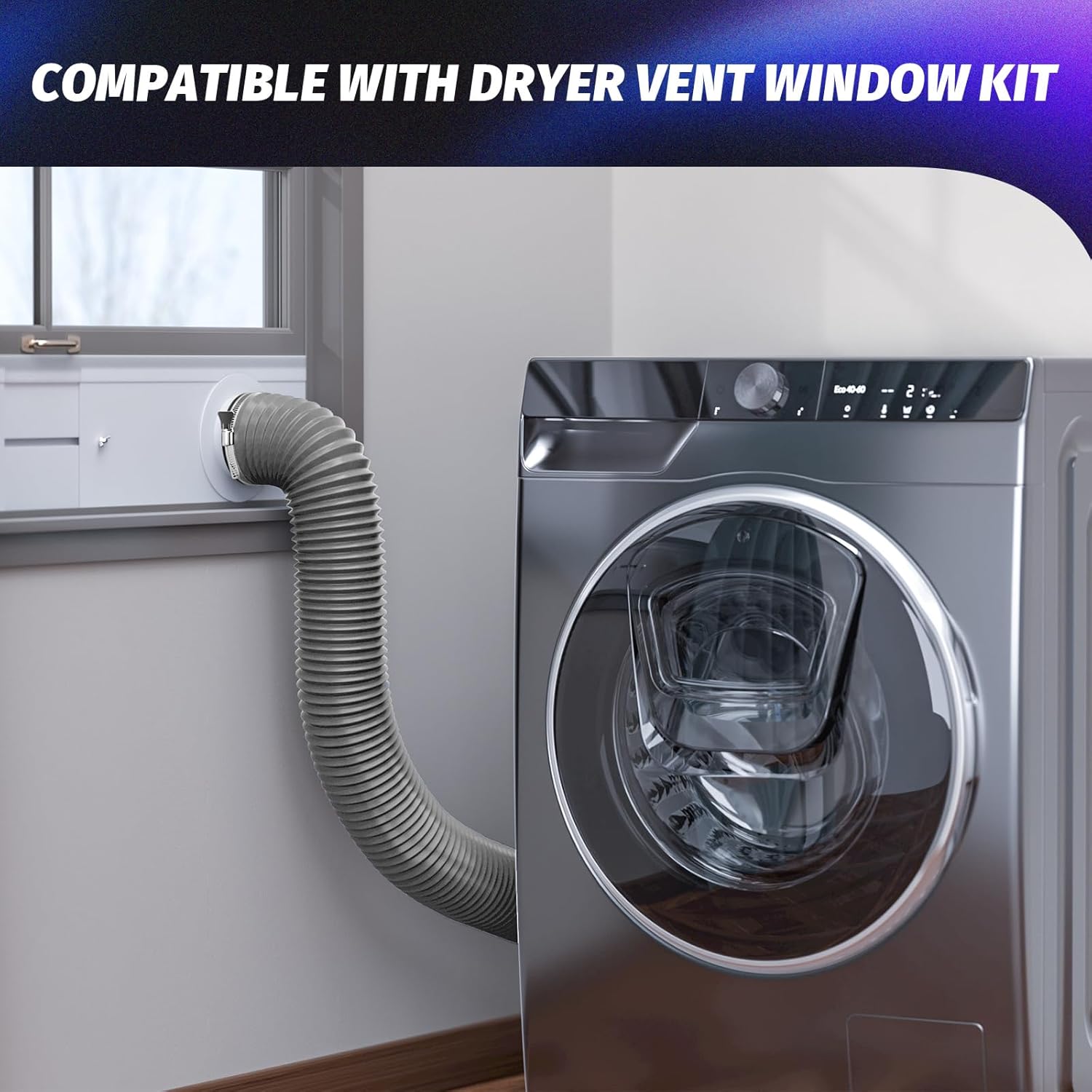HOXHA 4" Dryer Vent Hose Dryer Duct, Insulated Air Ducting Flexible Exhasut Hose for Window Duct Kit, Dryer Window Vent Kit, HVAC Ventilation, 5 Ft