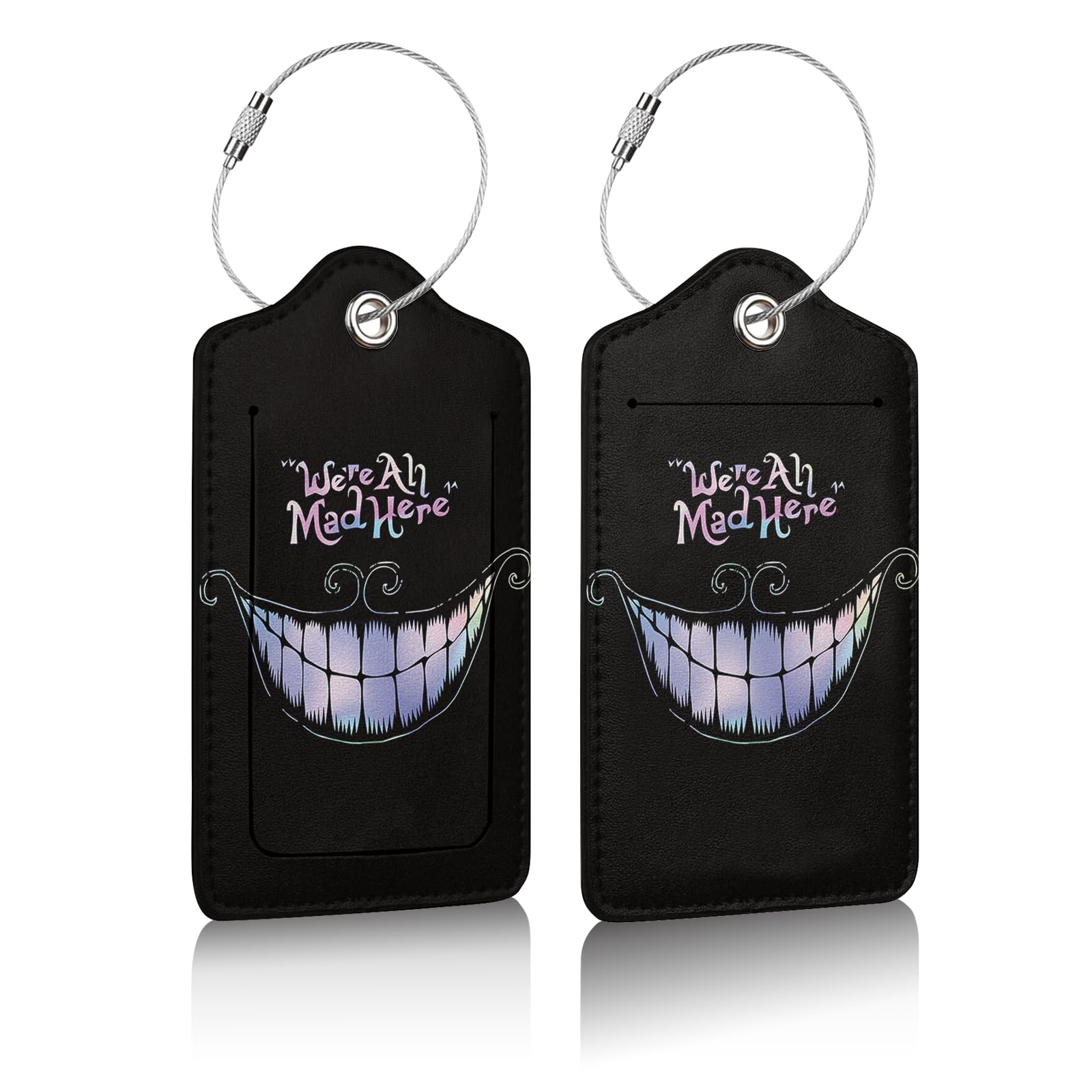 2 Pack Luggage Tag for Suitcases, Halloween Alice Leather Luggage Tag Privacy Cover ID Label for Women Men Travel(We are All Mad Here)