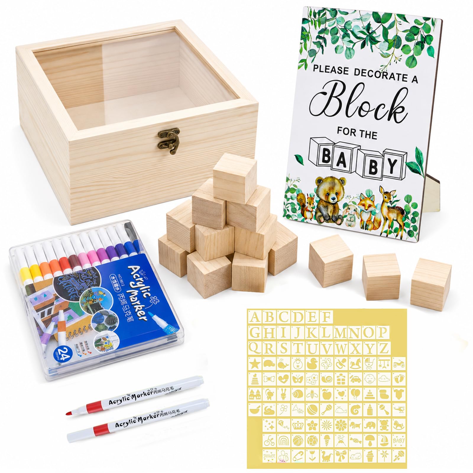 176 Stück Babyparty Spiele Set, Holz Kreativität Baby Shower Spiele