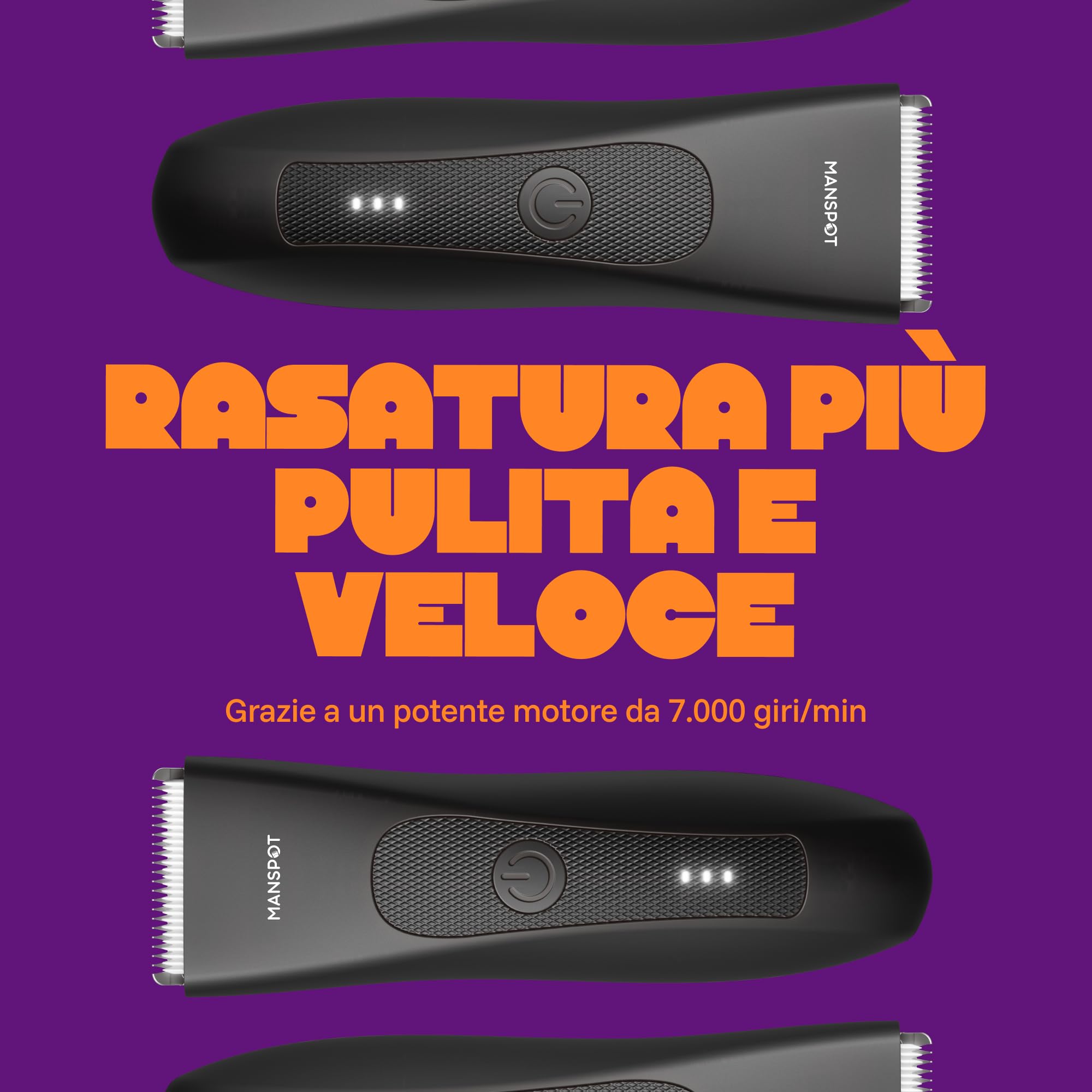 MANSPOT Rasoio Elettrico Corpo Uomo, Depilatore con Lama in Ceramica | Ipoallergenico, IPX7 Impermeabile Wet & Dry, 4 Pettini Guida per Parti Intime, Zone Sensibili, Barba, Braccia, Gambe, Ascelle