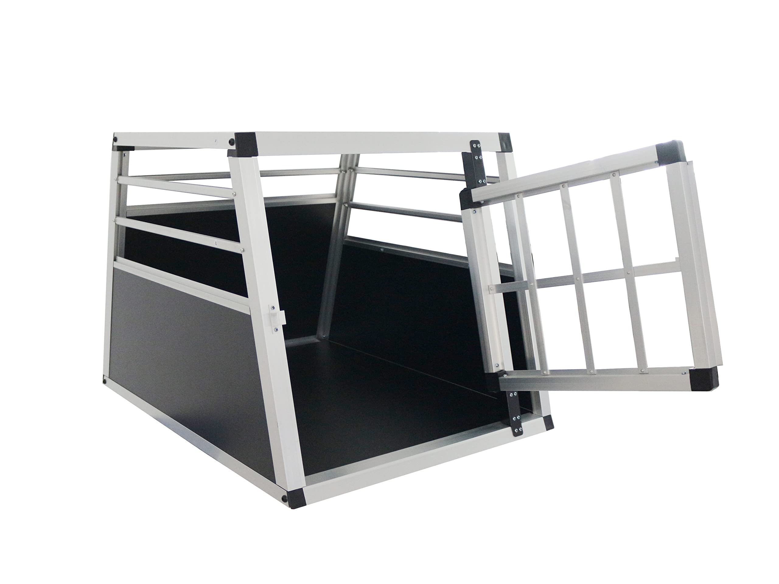 Alu Hunde Autotransportbox – Auto Hundebox robust & pflegeleicht – Gittertür verschließbar - Aluminium Kofferraumbox Reisebox für Hunde Katzen (54L x 69B x 50H cm)