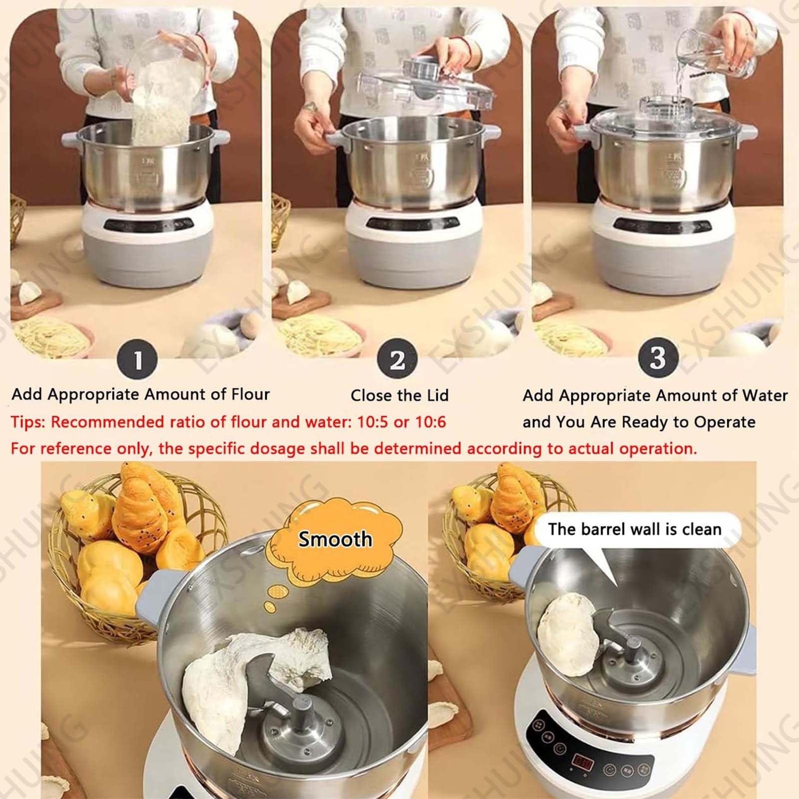 Pétrin Électrique Pour Le Pain. Pétrisseur Automatique Avec Fonction De Levage, Disponible En 5 L Et 7 L, Avec Panneau Tactile Et Cuve Amovible. Idéal Pour Le Levain Et La Pâte À Pizza(5L)