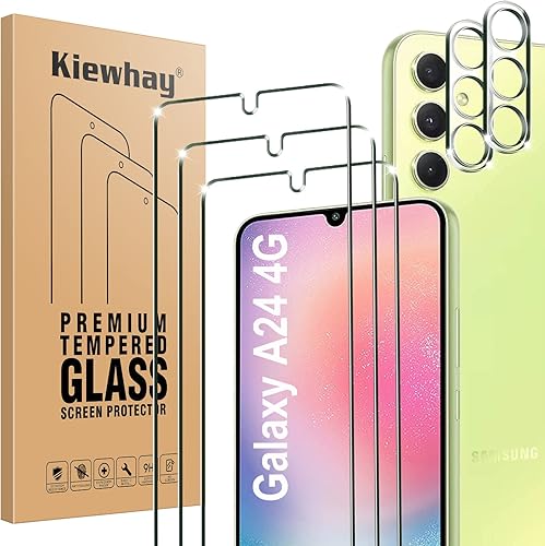Vidrio templado compatible con Samsung Galaxy A24 4G protector de pantalla de 6.5 pulgadas, 3 protectores de pantalla + 2 protectores de lente de
