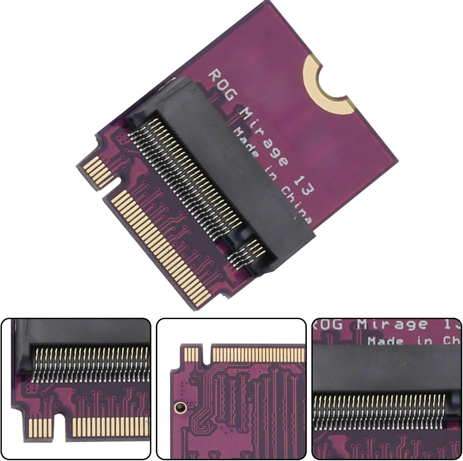 for ROG Phantom 13 Laptop 2280 Replace 2230 SSD Hard Drive Adapter Plate Card NVME M-Key M.2 PCIE 4.0 Gold Finger Adapter 180 Degree Reverse Upgrade Converter Purple