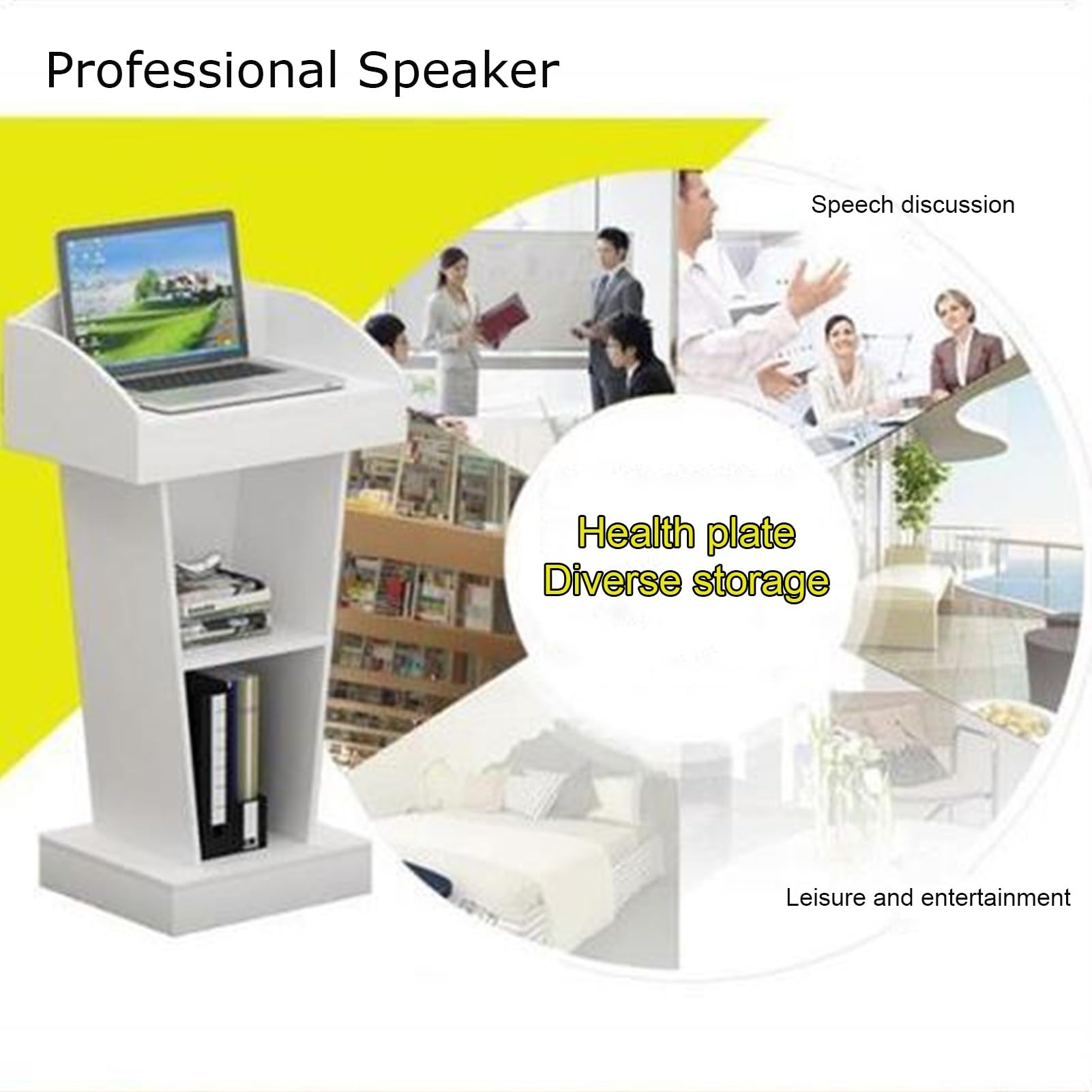 Podium portable pour bureau et salle de conférence, support de haut-parleur réglable en hauteur, affichage de réception, pupitre d'église blanche, parfait pour les événements et les présentations