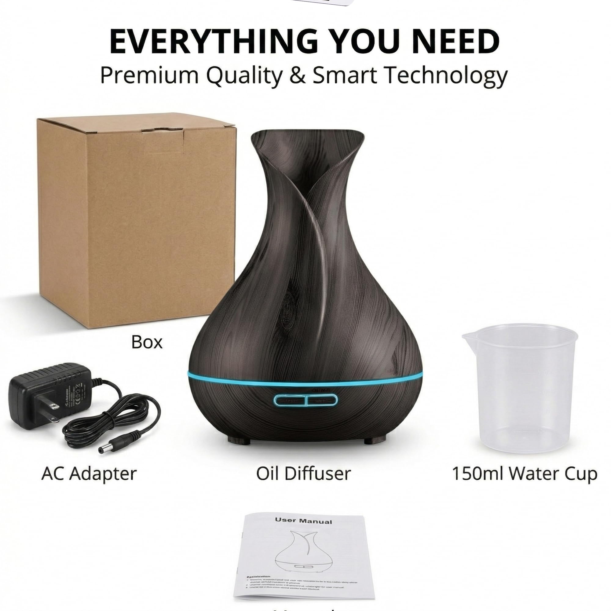 Sierra Modern Home Smart WiFi Humidifier - Aromatherapy Essential Oil Diffusers with App Control & Voice Control - Works with Alexa & Google Home - 400ml Ultrasonic Diffuser & Humidifier -: Dark Brown