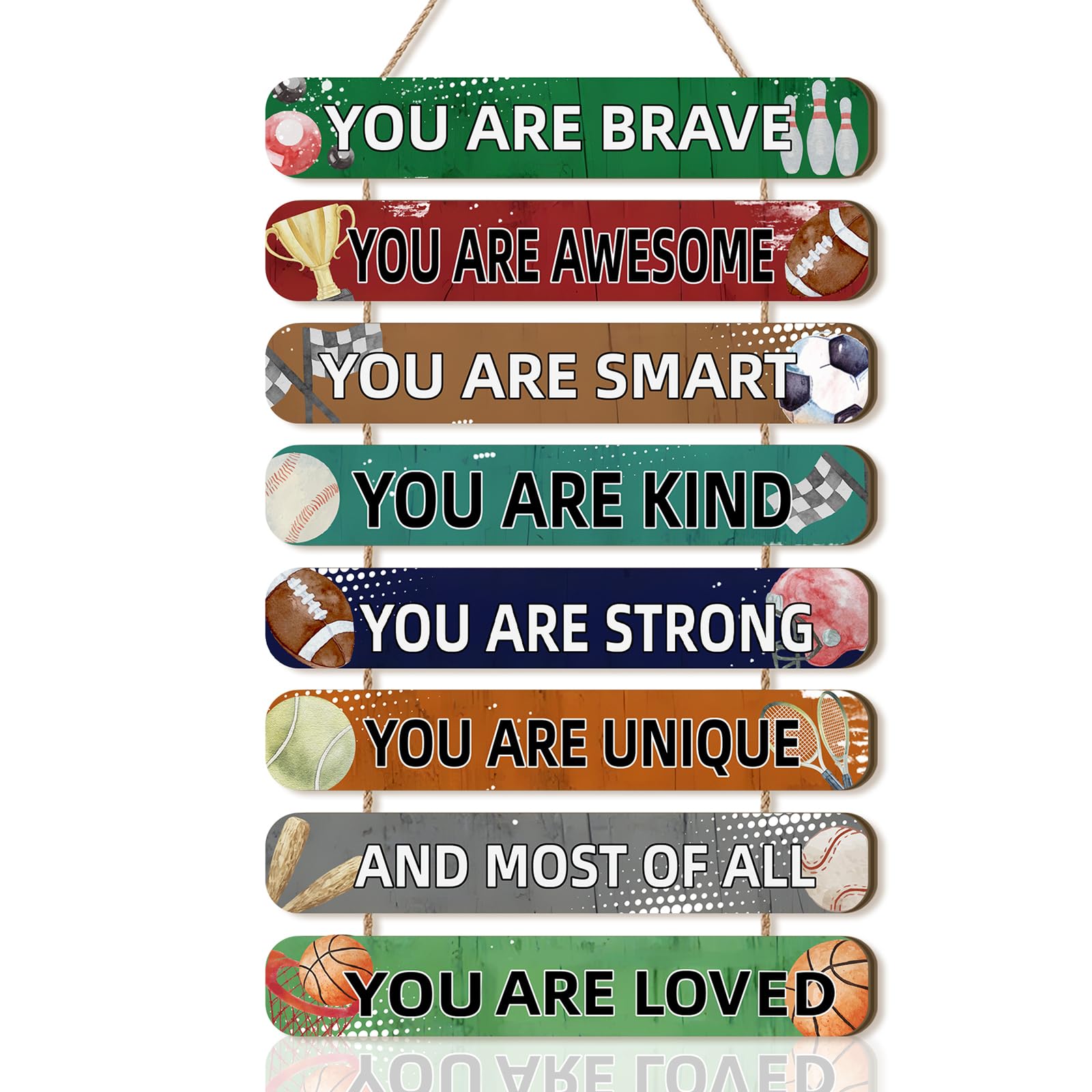 ANHUIB Inspirational Quotes Wooden Sign Motivational Wall Art for Boys Bedroom Sports Themed Wall Decor for Boy Basketball You Are Loved Sign for Boys Girls Kids Teens Room Nursery Playroom Decor — image 1
