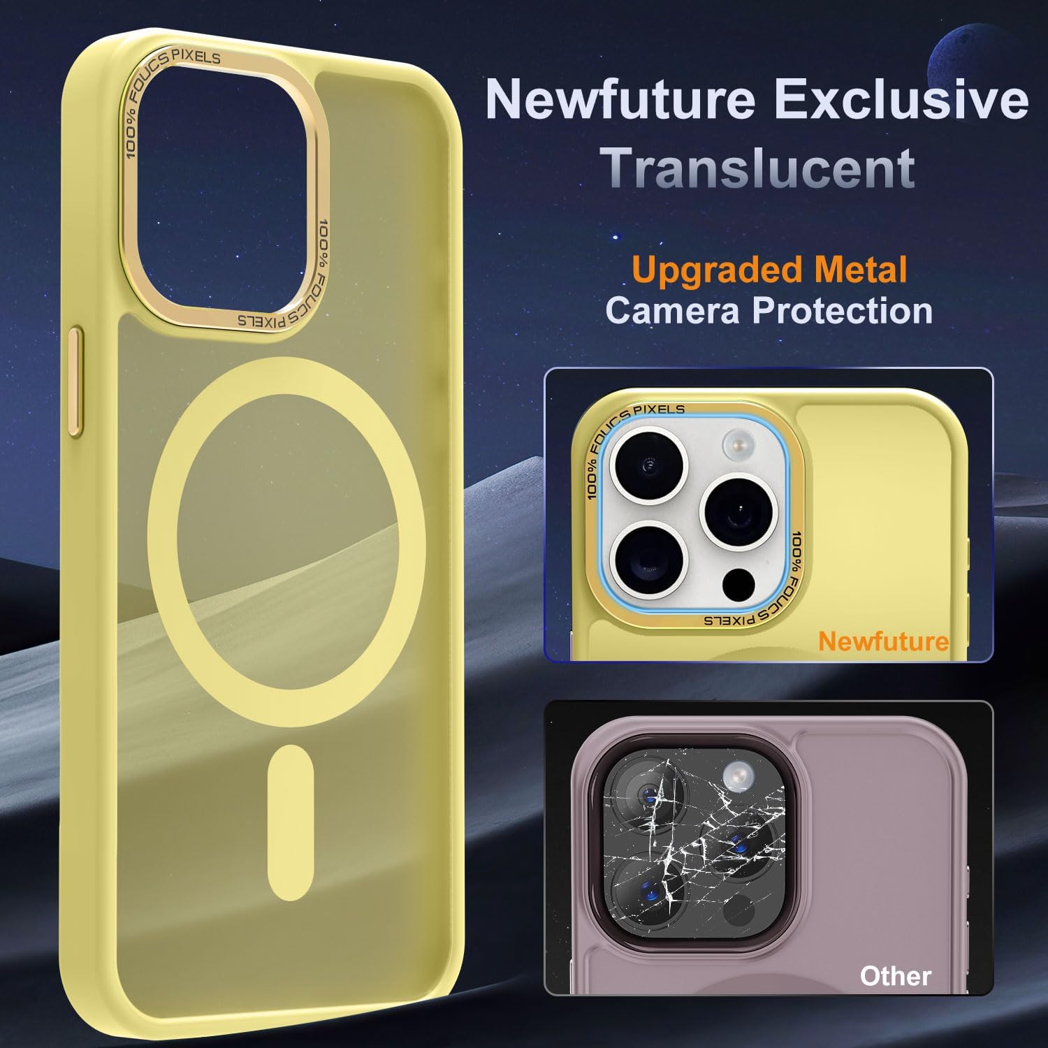 Newfuture Designed for iPhone 14 Pro Max Case with Magnetic [13 FT Military Drop Protection] [Compatible with Magsafe] Slim Translucent Matte Shockproof with Anti-Fingerprint Phone Case, Yellow - Image 4