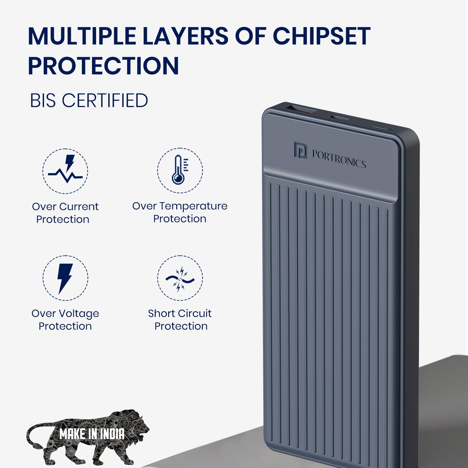 Portronics Luxcell B12 10,000mAh 12W Power Bank, Ultra Slim Power Bank with USB-A Output Port & Type C Input Port | BIS Certified | Type C Cable Included | Made in India (Dark Blue) — Amazon image 7