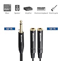 Vista 3 de Cable Matters Paquete de 2 cables divisor TS macho a 2X TS hembra 1/4 (cable divisor de 0.250 in) en negro - 0.7 ft / 6 pulgadas