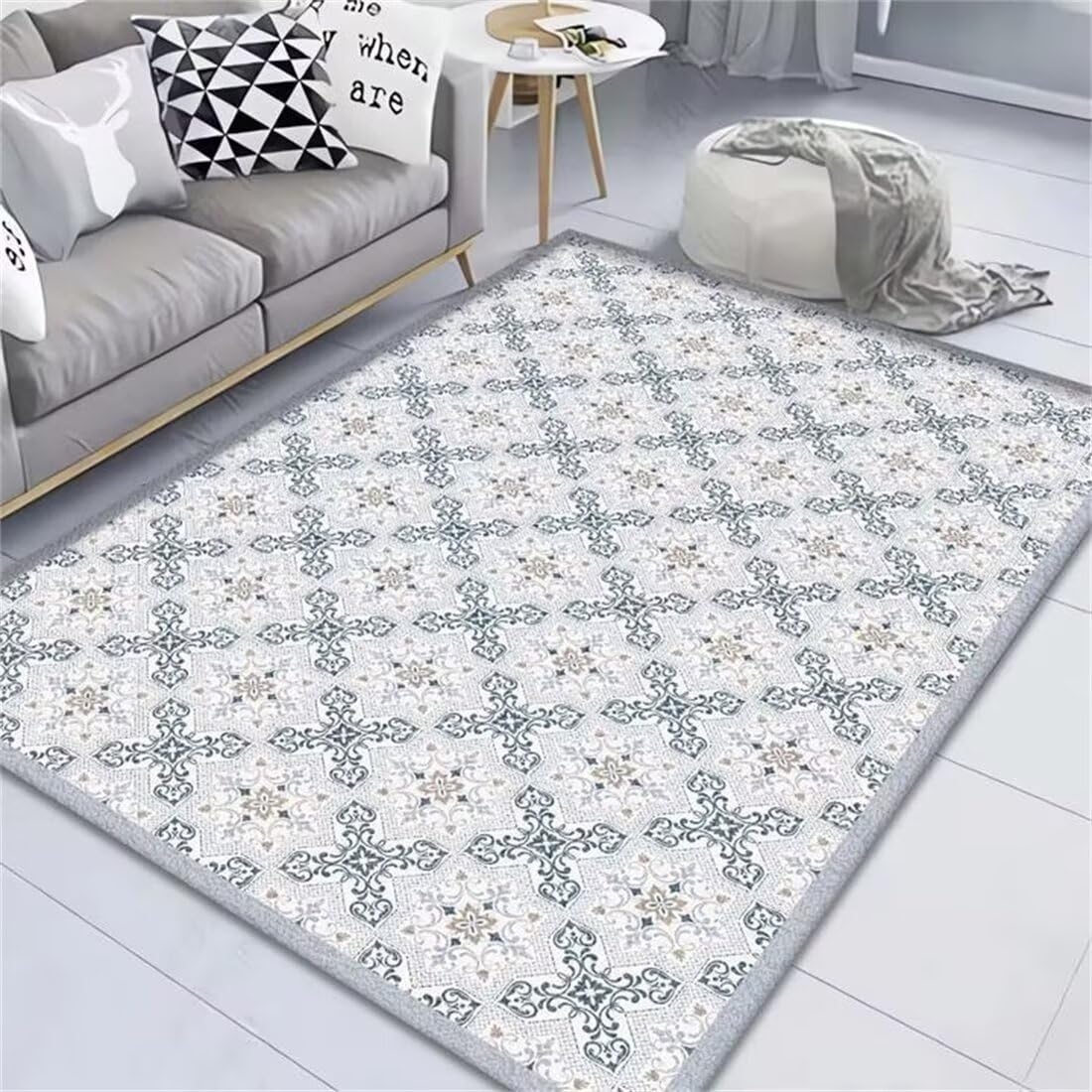 Tapis gris beau motif floral 80x160cm antidérapant et confortable