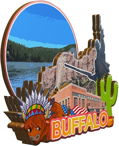 Miniatura 2 de Buffalo USA - Imán para nevera con imán de madera 3D, monumentos coleccionables de viaje, hecho a mano, 1976