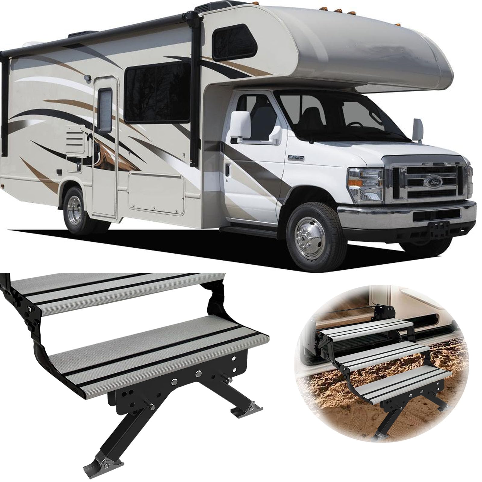 Schumaho RV Step Stabilizer Kit For Travel Trailers, 5th Wheels And Motorhomes, Drill Allowed, Solid Metal And Height Adjustable