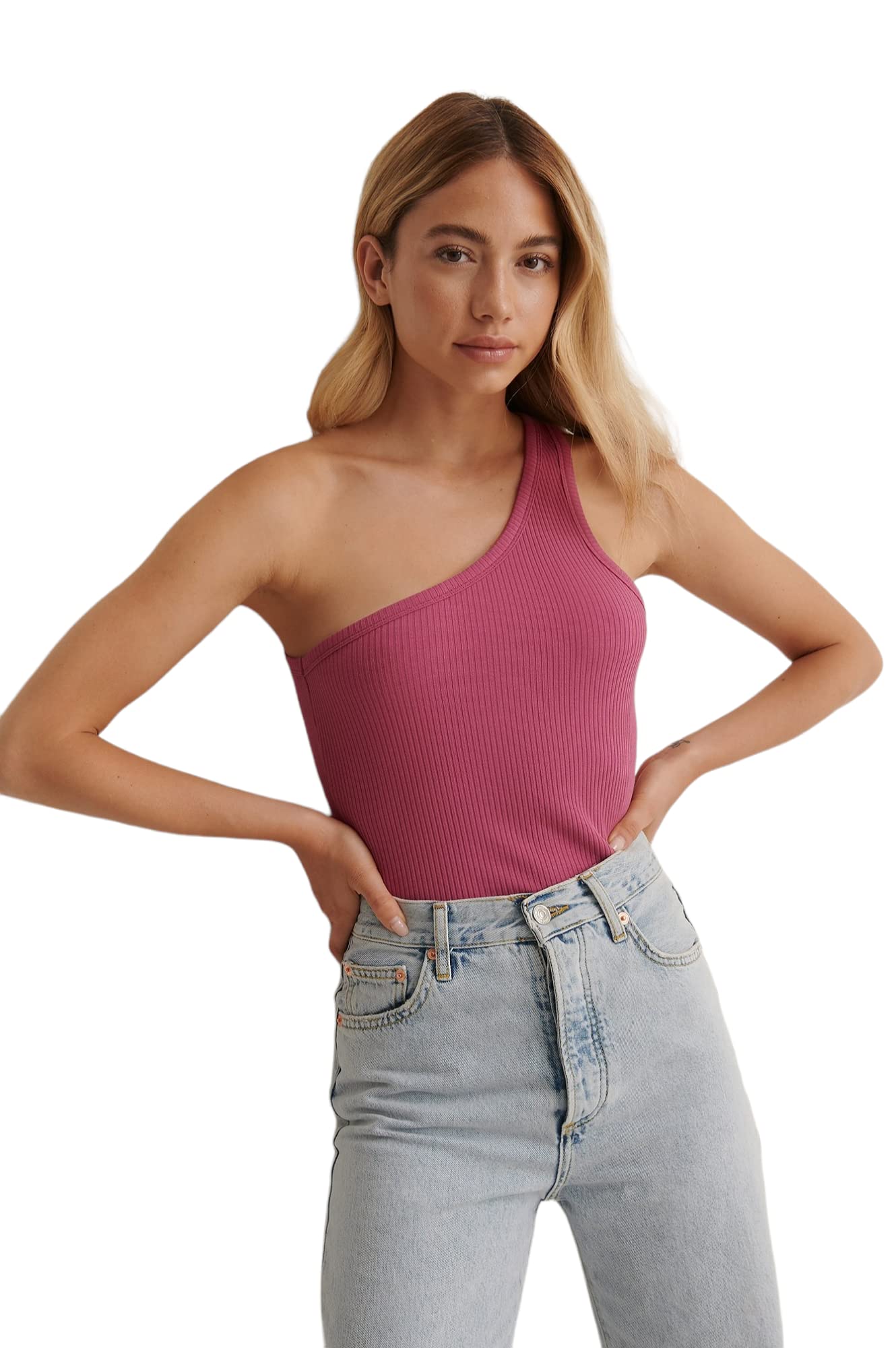 redamancii Sleeveless One Shoulder Ribbed Tank Top-picture-19