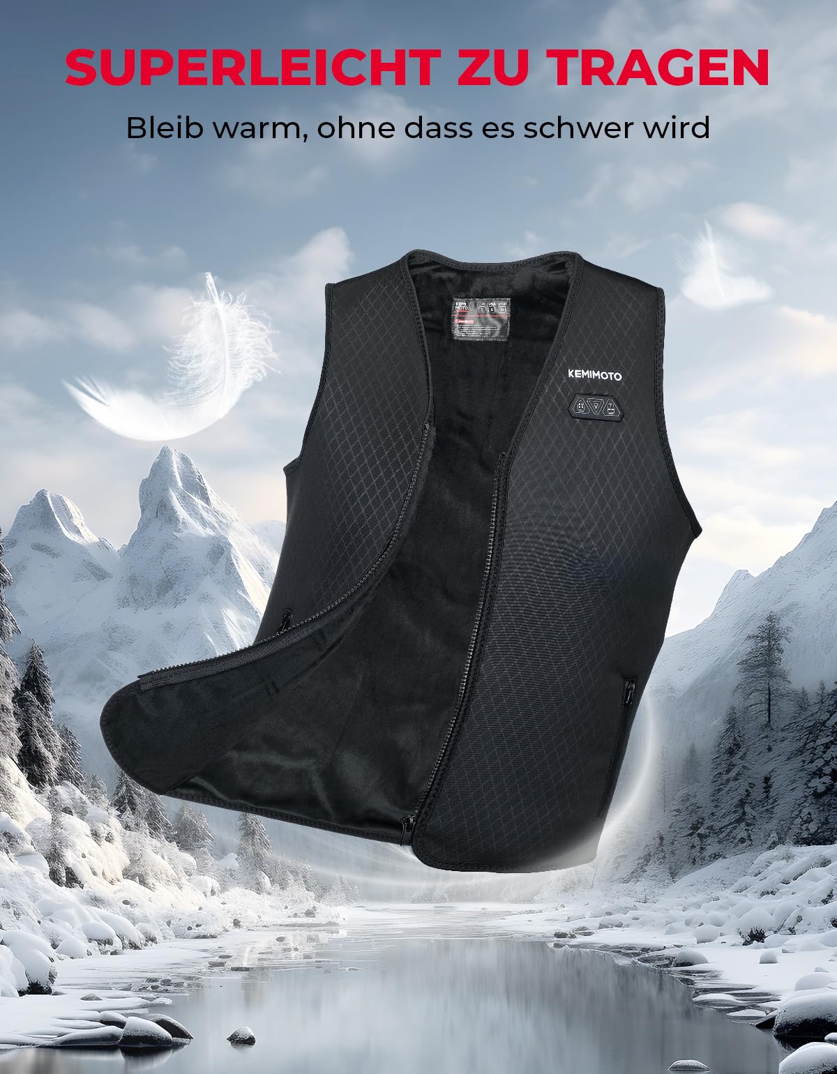 KEMIMOTO Beheizbare Weste für Damen, Beheizte Weste mit 6 Heizzonen, 3 Einstellbare Heizstufen, Elektrische Heziweste Winter mit USB, für Motorrad, Outdoor, Camping, Skifahren, Wandern(OHNE AKKU)