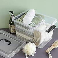 Vista 6 de Farmoon Contenedor de almacenamiento transparente de 12 cuartos de galón, caja apilable de plástico con tapa y mango negro