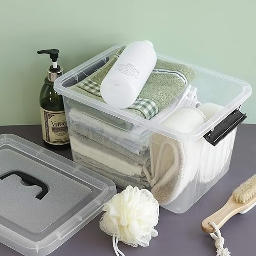 Miniatura 6 de Farmoon Contenedor de almacenamiento transparente de 12 cuartos de galón, caja apilable de plástico con tapa y mango negro