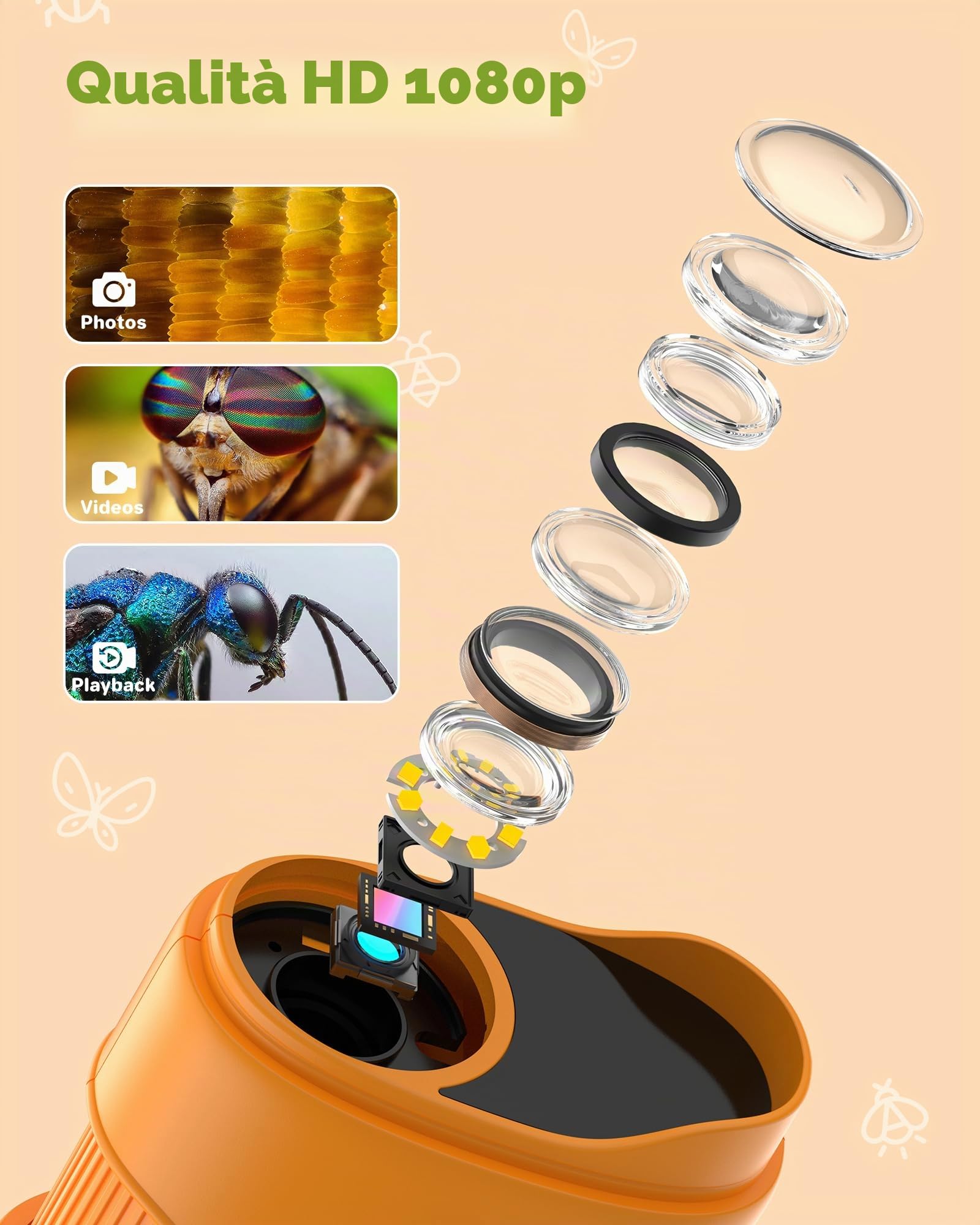 1000X Digitale Microscopio Bambini Portatile: Lente Ingrandimento Tascabile con 2.0" IPS Pollici ＆ 8 LED Luce - Natale Regalo Bambina 3-8 8-12 Anni Maschio - Idee Giochi Kids