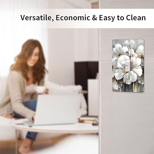 Miniatura 6 de Blanco gris floral con oro placa de pared de palanca individual flor acuarela interruptor luz cubierta decorativo enchufe tapas para tomas de