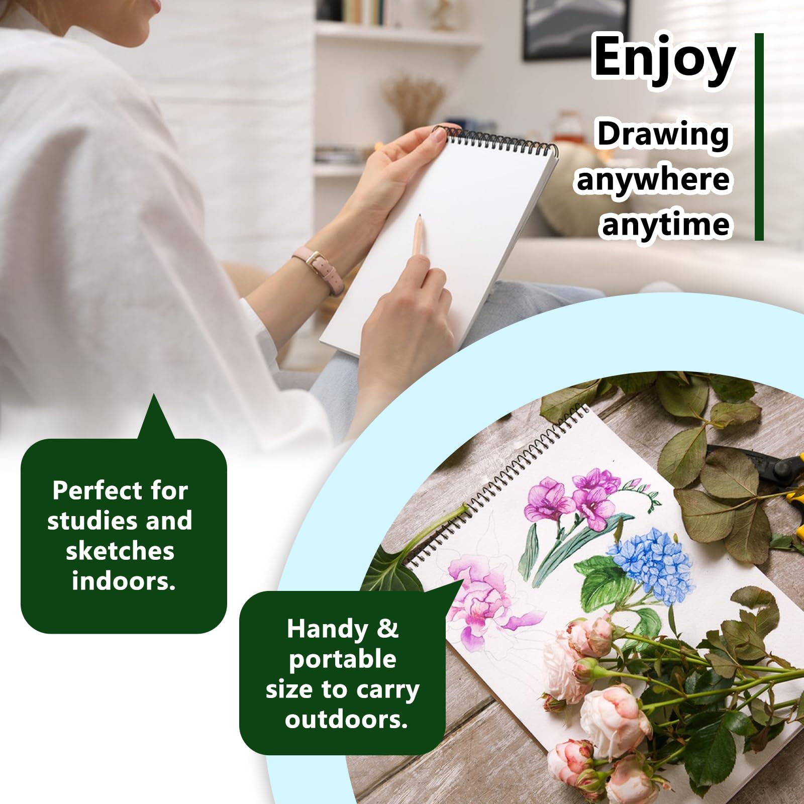 YOUNTHYE Cuaderno de bocetos A3, paquete de 3 blocs de bocetos encuadernados en espiral, bloc de dibujo A3, cuaderno de bocetos de tapa dura de 160 g/m², 30 hojas (60 páginas) para artistas y