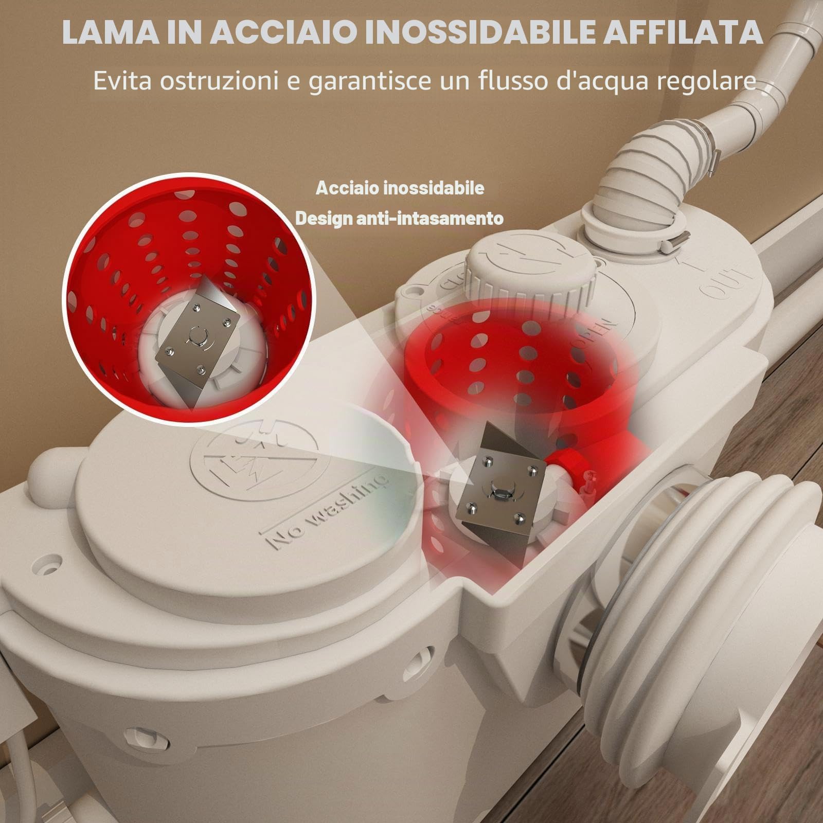 Pompa trituratore per cantina, pompa per WC con motore in rame per sotto la linea 23 piedi/7 m, sistema di lavaggio verticale/orizzontale, 4 ingressi per lavello, doccia/lavandino,500W
