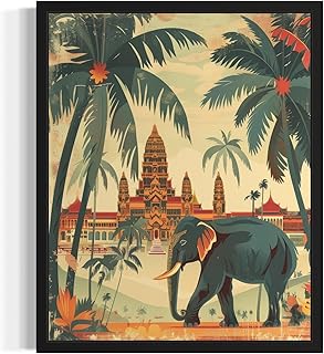 aj decor Elephant in Thailand Landscape Poster Art Print, Retro Vintage Wall Art Nature Painting Gallery 22 (Elephant in Thailand, 8 x 10 inches, Unframed)