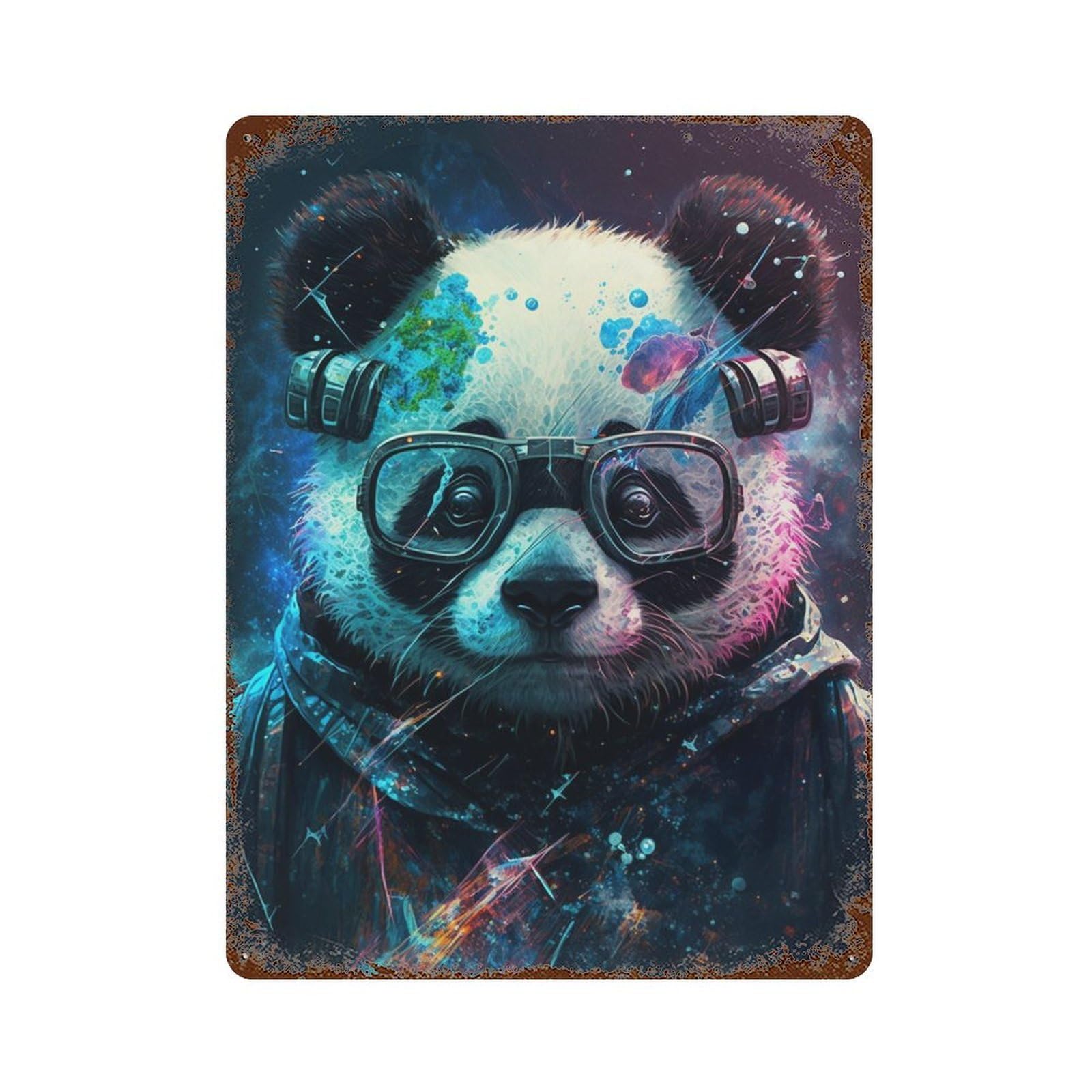 Garage Style Panda Astronaut Art Print Rusty Metal Tin Sign 15.7"x11.8", Classic Wall Plaque for Bar And Workshop
