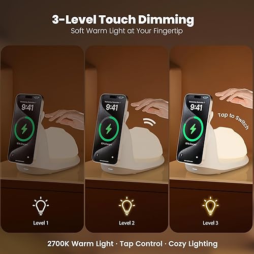 Miniatura 5 de Soporte de cargador inalámbrico magnético para iPhone escritorio de carga rápida de 15 W con luz nocturna para niños Mag Safe iPhone 17 16e 16 15 14