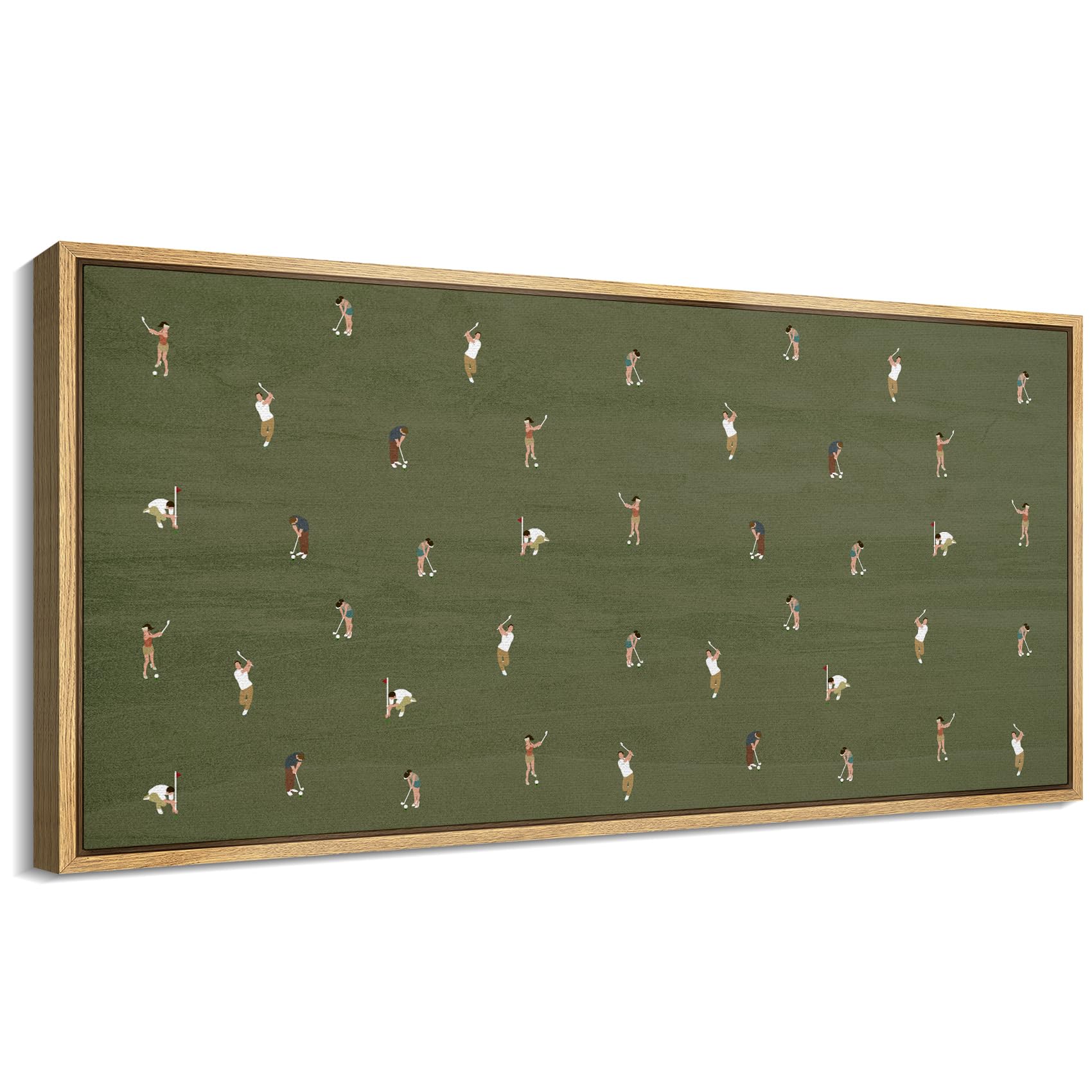 SIGNFORD Extra Large Framed Canvas Print Wall Art Golfers at Play Minimalist Illustrations Modern Art Relax/Calm Warm for Living Room, Bedroom, Office - 60"x30"