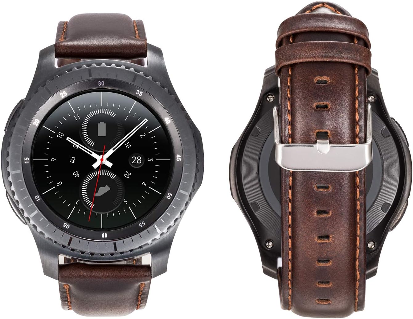 Gear S3 Band, Directa 22mm Leather Strap for Man and Women Italian Oil Watch Band (Coffee, 22mm)