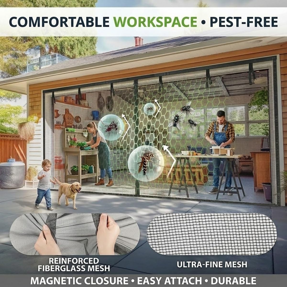 Rideau Moustiquaire Magnétique pour Garage, sans Perçage | Moustiquaire Aimantée Porte Fenêtre en Fibre de Verre, Moustiquaire Chat avec Fermeture Automatique(Blanc,488x274cm)