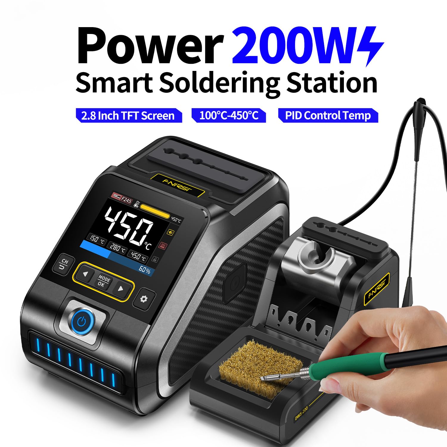 Stazione Di Saldatura,Potenza di picco 200W Saldatore a Stagno Professionale Display Multi Interfaccia Termostato Intelligente Multifunzione Saldatore Stagno