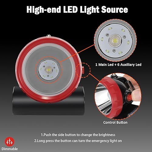 Miniatura 8 de Faro de minería antiexplosión mineros de carbón recargable 7000LUX brillo con luz de advertencia, lámpara de cabeza impermeable para trabajo