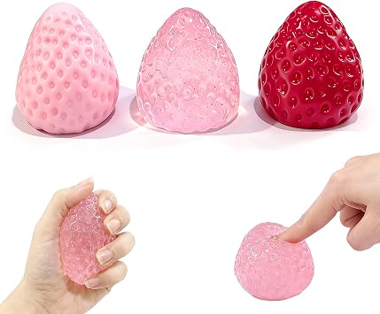 3Pcs Big Taba Squishies Strawberry, Cute Strawberry Squeeze Toys, Upgrade Fruit Squishies, Kawaii Sticky Stress Toy, Clear Fidget Toys