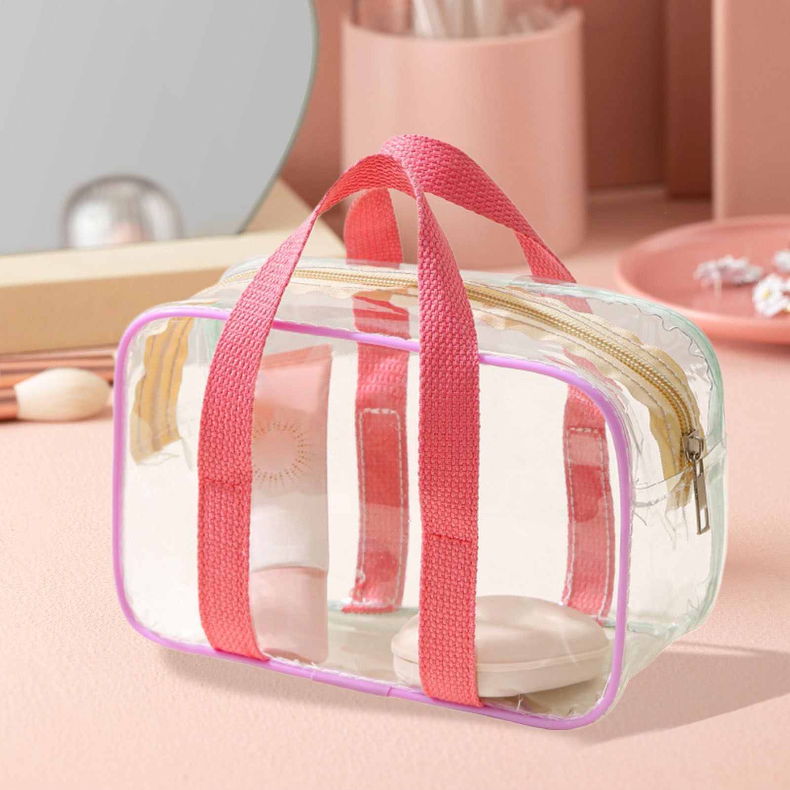 MRKU Trousse de Toilette Transparente, Pochette cosmétique de Plage Portable, Grande Trousse de Toilette résistante à l'eau