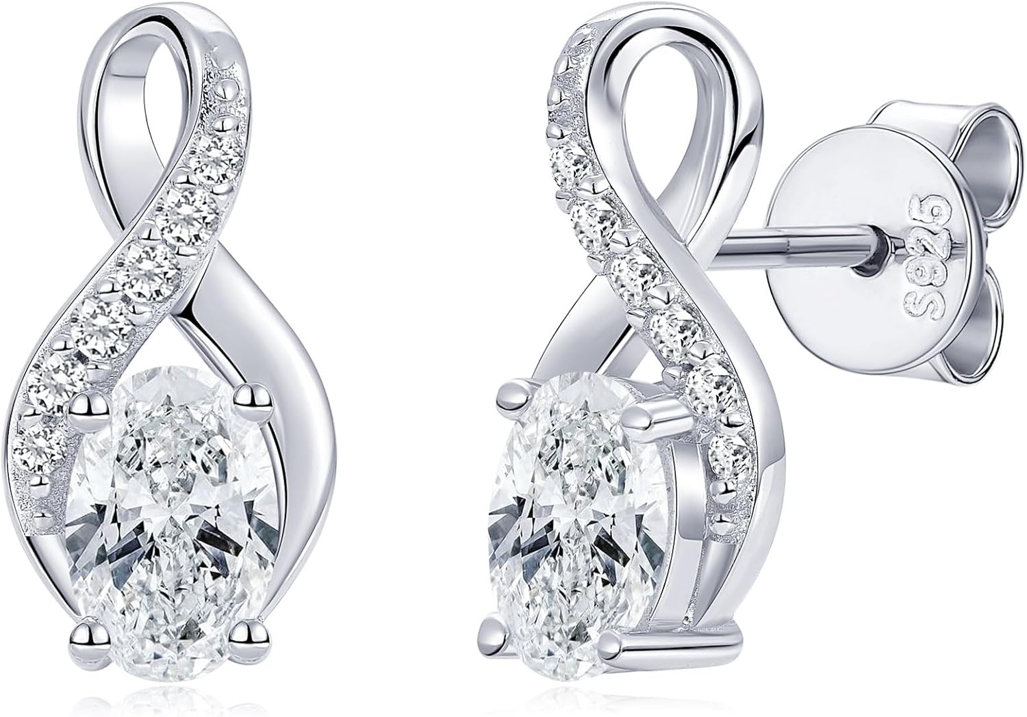 Infinity Moissanite Stud Earrings, 1.0cttw D Color 4x6mm Oval Cut Moissanite, 925 Sterling Silver Infinity Love Earrings for Women Birthday Jewelry Gifts